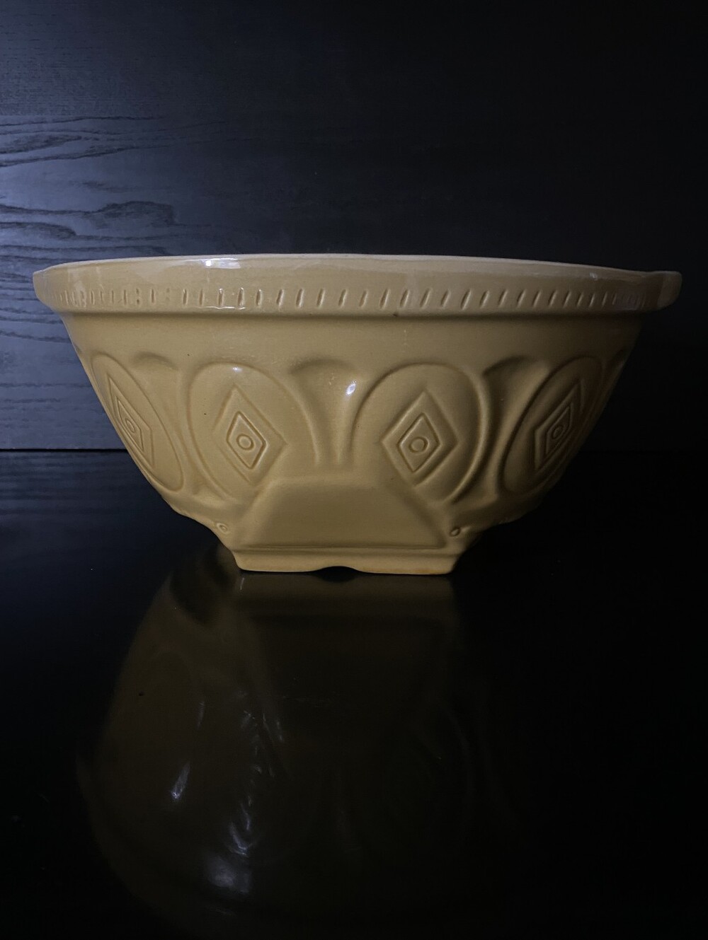 Vintage Paderno Italy Yellow Ceramic Nesting Mixing Bowls Duo Diamond Geometric